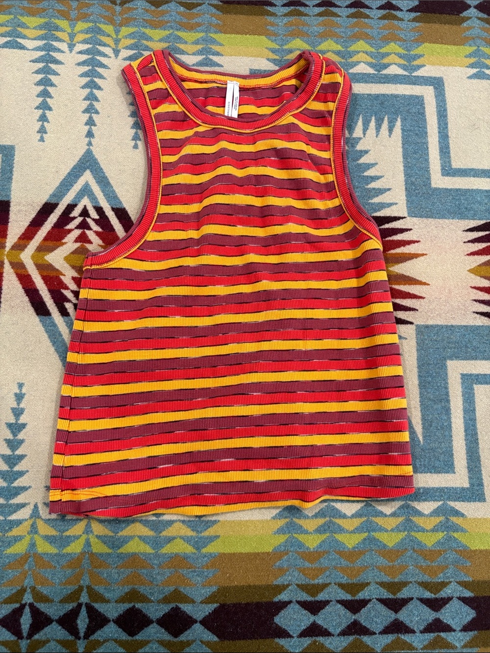 Anthropologie Red and Yellow Striped Ribbed Tank